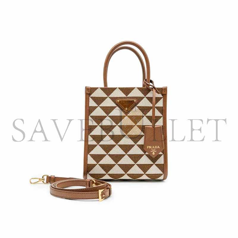 PRADA TOBACCO & CHALK WHITE SYMBOLE EMBROIDERED FABRIC MINI BAG 1BA355 (19*17*6cm) 